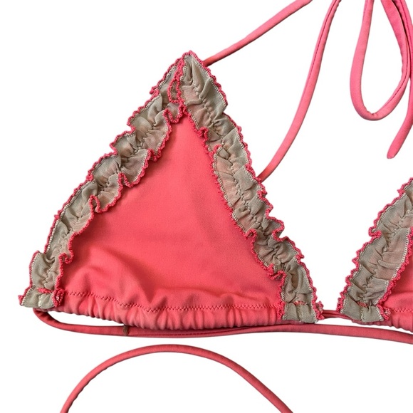 Victoria’s Secret Pink and Tan Ruffled Triangle Bikini Top-Size Women’s Small - Picture 2 of 6